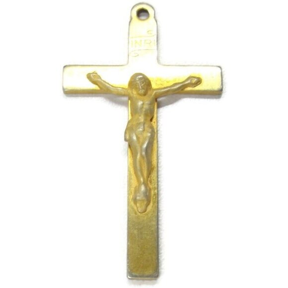 Gold Tone Cross Crucifix Charm Pendant Patina Vintage - Picture 11 of 12